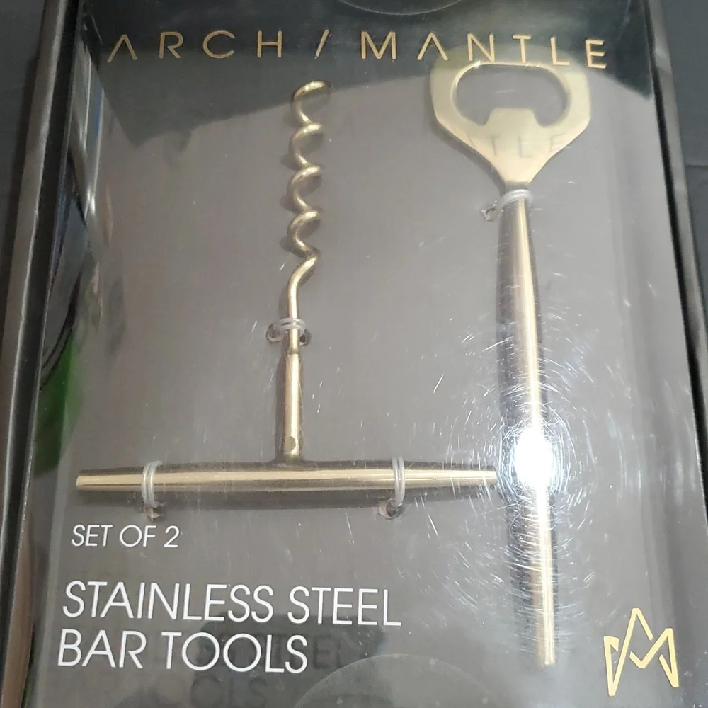 2piece set of gold tone stainless‎ steel bar tool wine accessories brand new